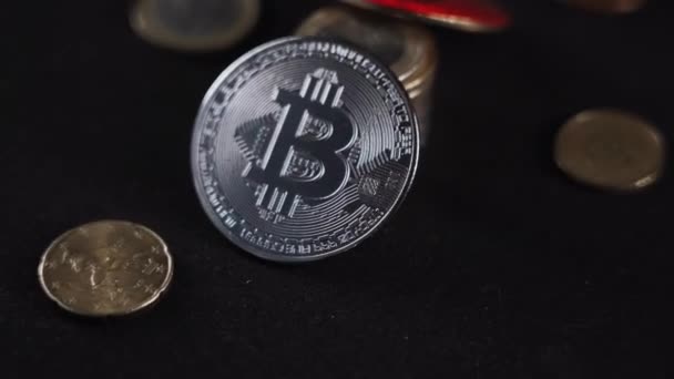 Bitcoin Btc Coin Rotating Black Background — Video Stock