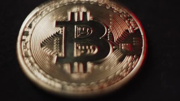 Bitcoin Btc Coin Rotating Black Background — Vídeo de Stock