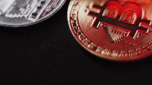 Bitcoin Btc Coin Rotating Black Background — Αρχείο Βίντεο