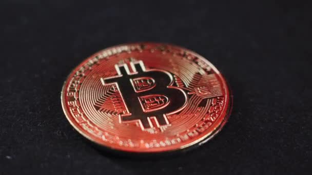 Bitcoin Btc Coin Rotating Black Background — стоковое видео