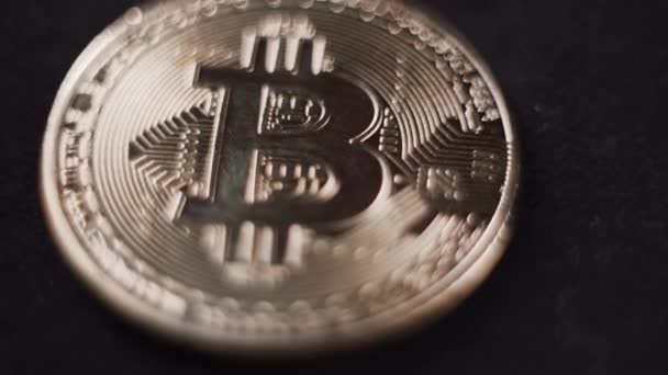 Bitcoin Btc Coin Rotating Black Background — Stock video