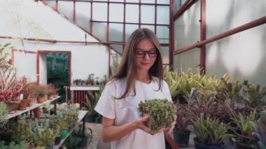 Woman biologist examines the growth and production of plants in a greenhouse. Biologist working on the creation of medicines for diseases.Biology concept