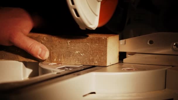 Worker Carpentry Workshop Cuts Log Boards Using Band Saw Joinery — Stock Video