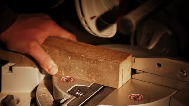 Worker Carpentry Workshop Cuts Log Boards Using Band Saw Joinery — Video