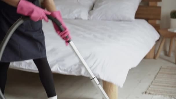 Cleaning Service Woman Worker Cleaning Living Room Home Beautiful Young — Vídeo de stock