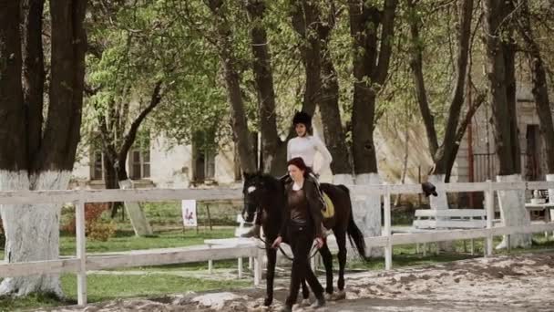 Jeune Adulte Belle Femme Casque Apprendre Équitation Sport Équestre Style — Video
