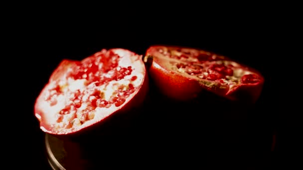Pomegranate Fruit Fresh Ripe Pomegranates Rotating Black Background Organic Bio — Stock Video