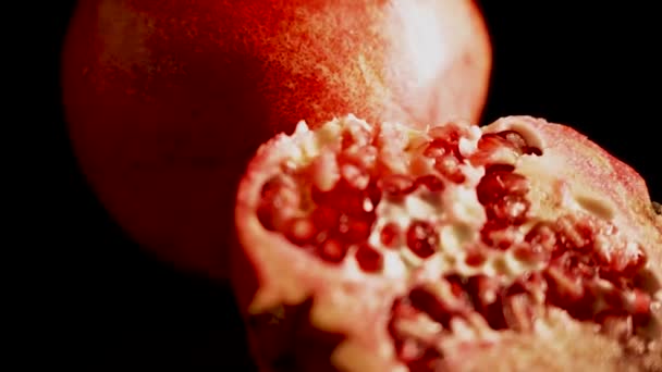 Pomegranate Fruit Fresh Ripe Pomegranates Rotating Black Background Organic Bio — Stock Video
