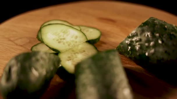 Fresh Cucumbers Black Background Rotating Closeup — Stock Video