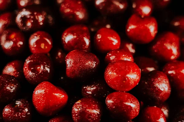 Red Cherry Berries Black Background — Stock Photo, Image