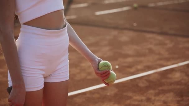 Young Woman Playing Tennis Clay Sports Court Concept Game Tennis — Stock Video