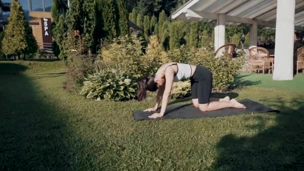 Young Woman Doing Outdoor Sports Her House Yard Womens Fitness — Stock Video