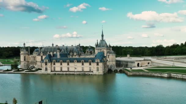 Chateau Chantilly Chantilly Castle Oise Picardie France Drone Chot — стоковое видео