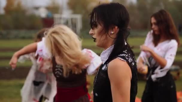 Ett Team Dansare Kostym Dansar Halloween Dans Halloween Koncept — Stockvideo