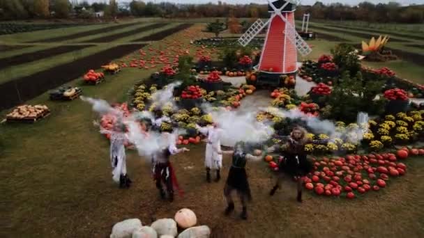 Kostüm Giymiş Bir Grup Dansçı Cadılar Bayramı Dansı Yapıyor — Stok video