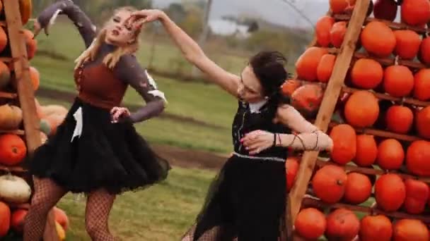 Team Dancers Costumes Dances Halloween Dance Halloween Concept — Stock Video