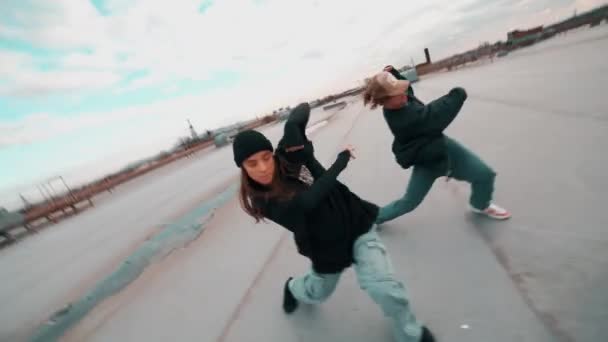 Bailarines Masculinos Femeninos Bailando Danza Moderna Concepto Bailes Movimientos — Vídeos de Stock