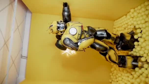 Bumblebee Transformer Posing Studio Man Bumblebee Costume Dances Has Fun — Stock Video