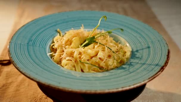 Italian Pasta Rotates Plate Italian Food Concept — Stock Video