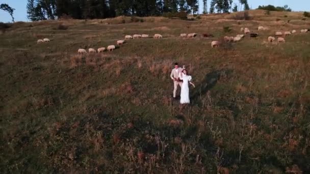 신부와 신부는 일몰에 장소를 결혼식 날부터요 결혼식 4K에서 프레임 — 비디오