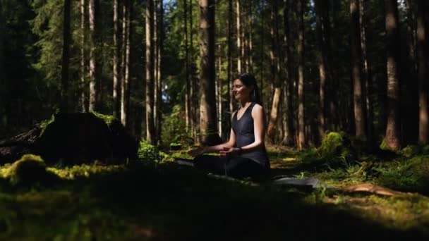 Ung Kvinde Dyrker Yoga Mediterer Skoven Yoga Meditation Koncept Yoga – Stock-video