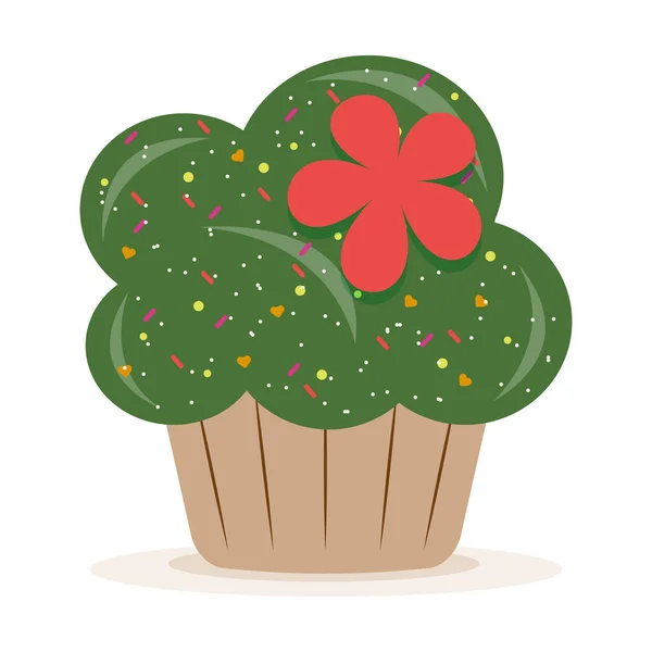Delicioso Cupcake Con Crema Frutas Bayas Postre Ilustración Vectorial Magdalena — Vector de stock