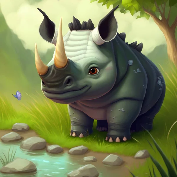 Animal rhino character for children. Fantasy cute animal suitable for children book.