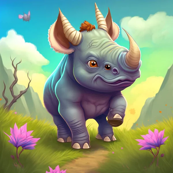 Animal rhino character for children. Fantasy cute animal suitable for children book.