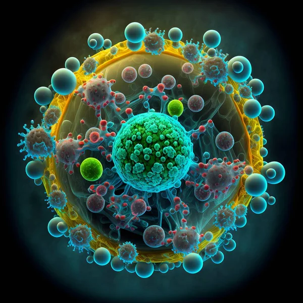 Closeup view of a coronavirus bacteria. Germs cells. Microscope virus view.