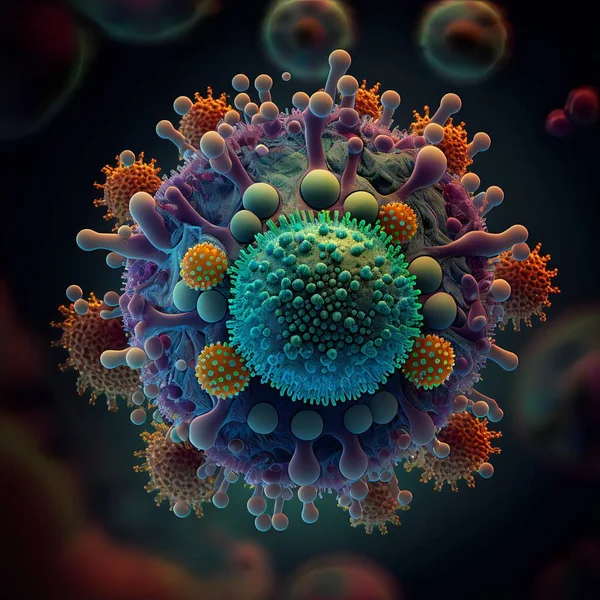 Closeup view of a coronavirus bacteria. Germs cells. Microscope virus view.