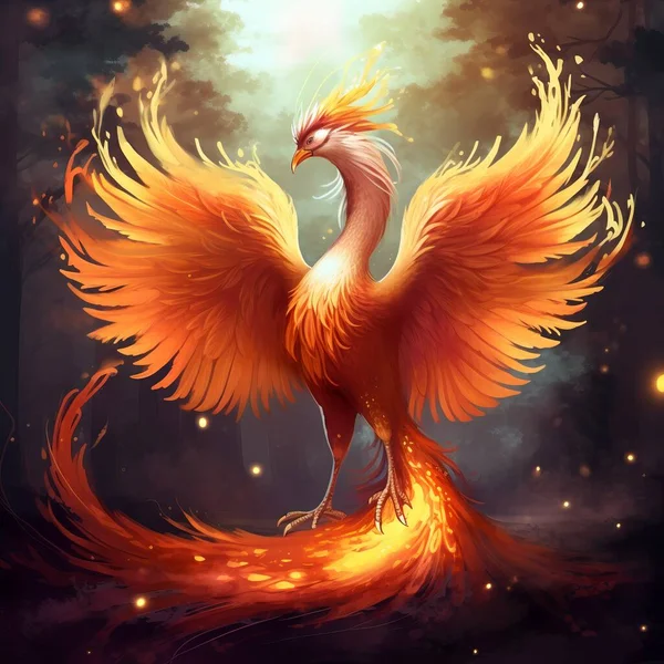Mysterious phoenix bird illustration. Fantasy fly.