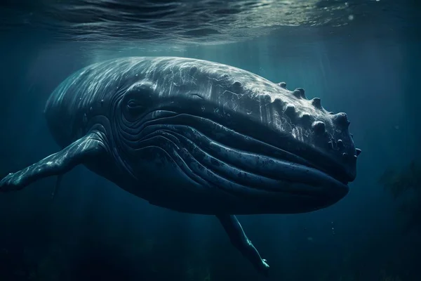 Closeup detail of a whale under water. Sea life illustration.