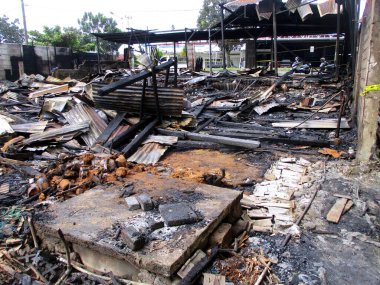 a condition of a building that has been completely burnt by fire