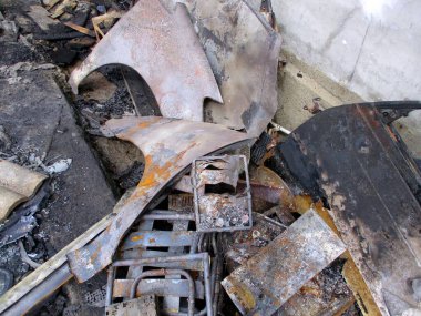 a condition of a building that has been completely burnt by fire