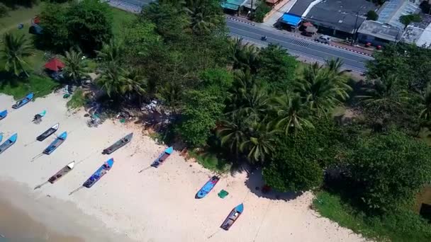 Drone Flyaway Longtail Fishing Boats Thai Muang Phang Nga Thailand — Stockvideo