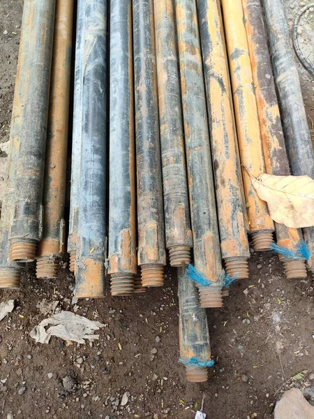 iron pipe with threaded ends that can be connected to other iron pipes. commonly used for drilling soil.