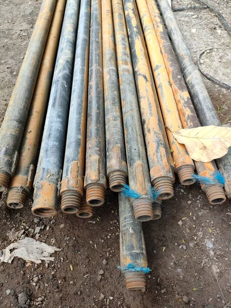 iron pipe with threaded ends that can be connected to other iron pipes. commonly used for drilling soil.