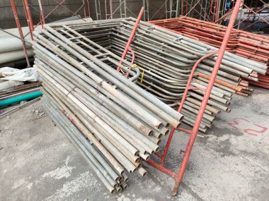 pile of scaffolding, commonly used for working at height.