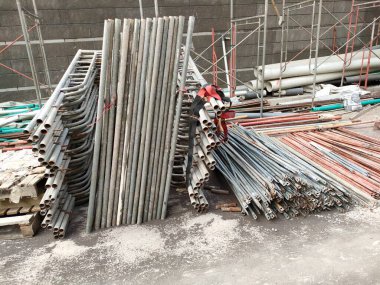 pile of scaffolding, commonly used for working at height.