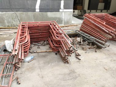 pile of scaffolding, commonly used for working at height.