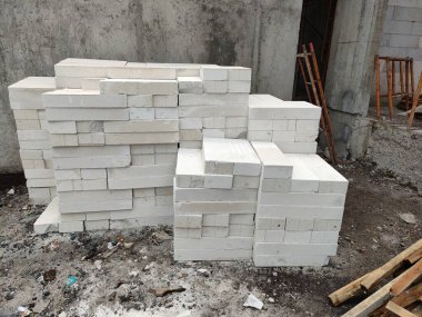 lightweight brick piles on a building project. ready for building walls.