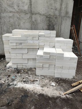 lightweight brick piles on a building project. ready for building walls.