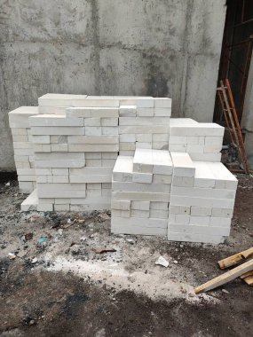 lightweight brick piles on a building project. ready for building walls.
