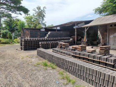 place for making concrete bricks. Bali - Indonesia ; January 1, 2023.