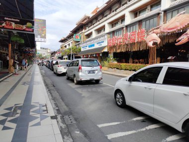 traffic jam on kartika plaza road towards kuta beach. Bali - Indonesia ; January 1, 2023.