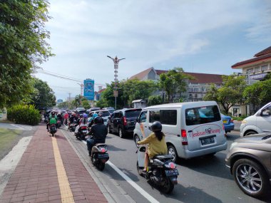 traffic jam on I gusti ngurah rai road during holidays. Bali - Indonesia ; January 1, 2023.
