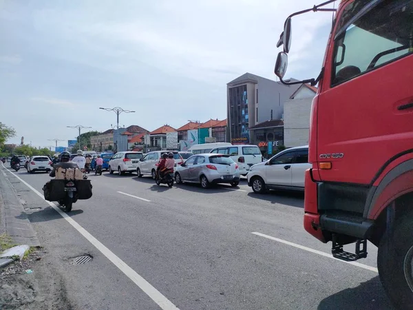traffic jam on I gusti ngurah rai road during holidays. Bali - Indonesia ; January 1, 2023.