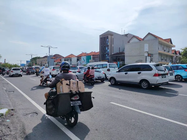 traffic jam on I gusti ngurah rai road during holidays. Bali - Indonesia ; January 1, 2023.