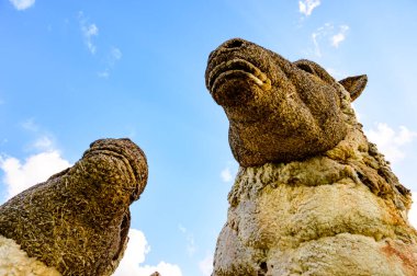 Sheep Straw Puppet with Blue Sky at Chiang Mai Province, Thailand.