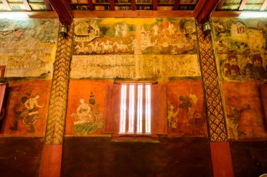 CHIANG MAI, THAILAND - March 21, 2021 : Ancient Buddhist painting on The wall  at Wat Hang Dong, Chiangmai Province.